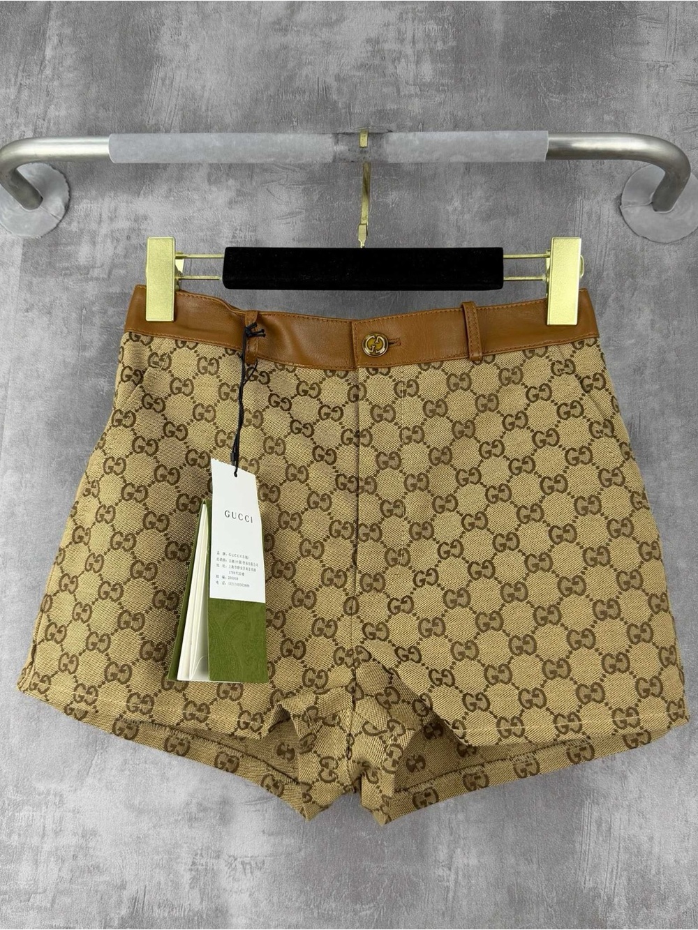 Gucci Tan Monogram High-Waist Shorts with Brown Trim